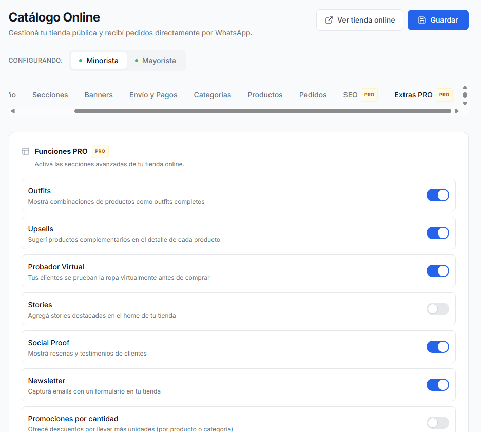 Configuración de la tienda online de ProCurva